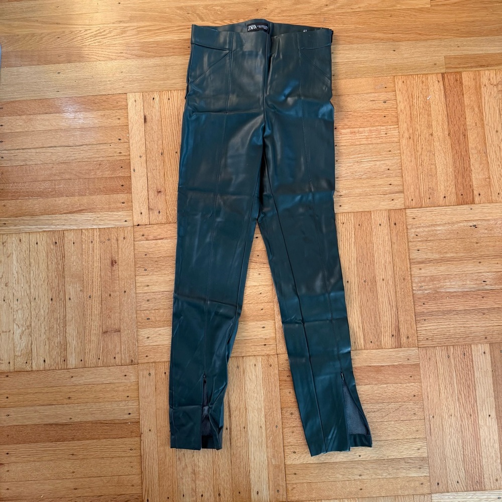 Zara Dark Green Faux Leather Trousers